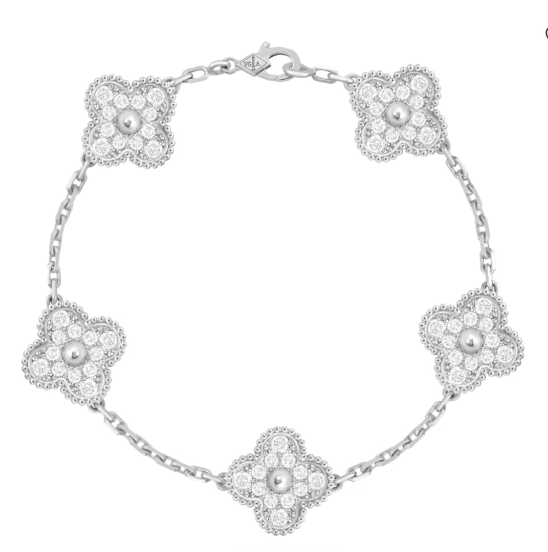 V Inspired 5 Motif Diamond Clover Bracelet