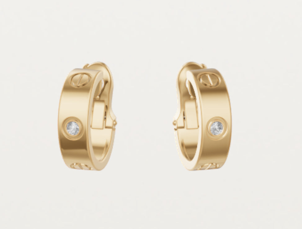 C Inspired Hoop Earrings with Diamonds