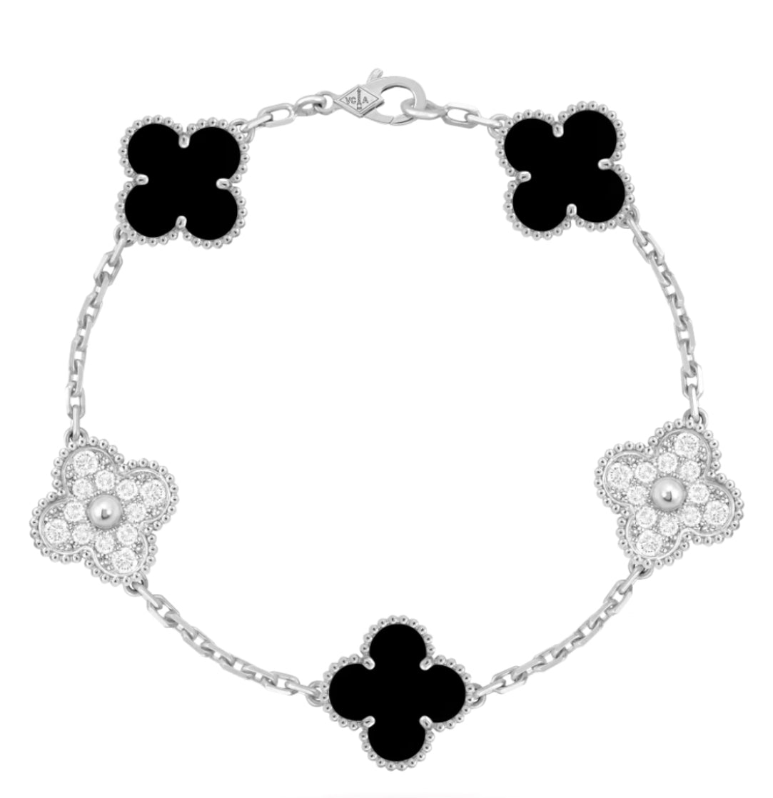 V Inspired 5 Motif Diamond Clover Bracelet