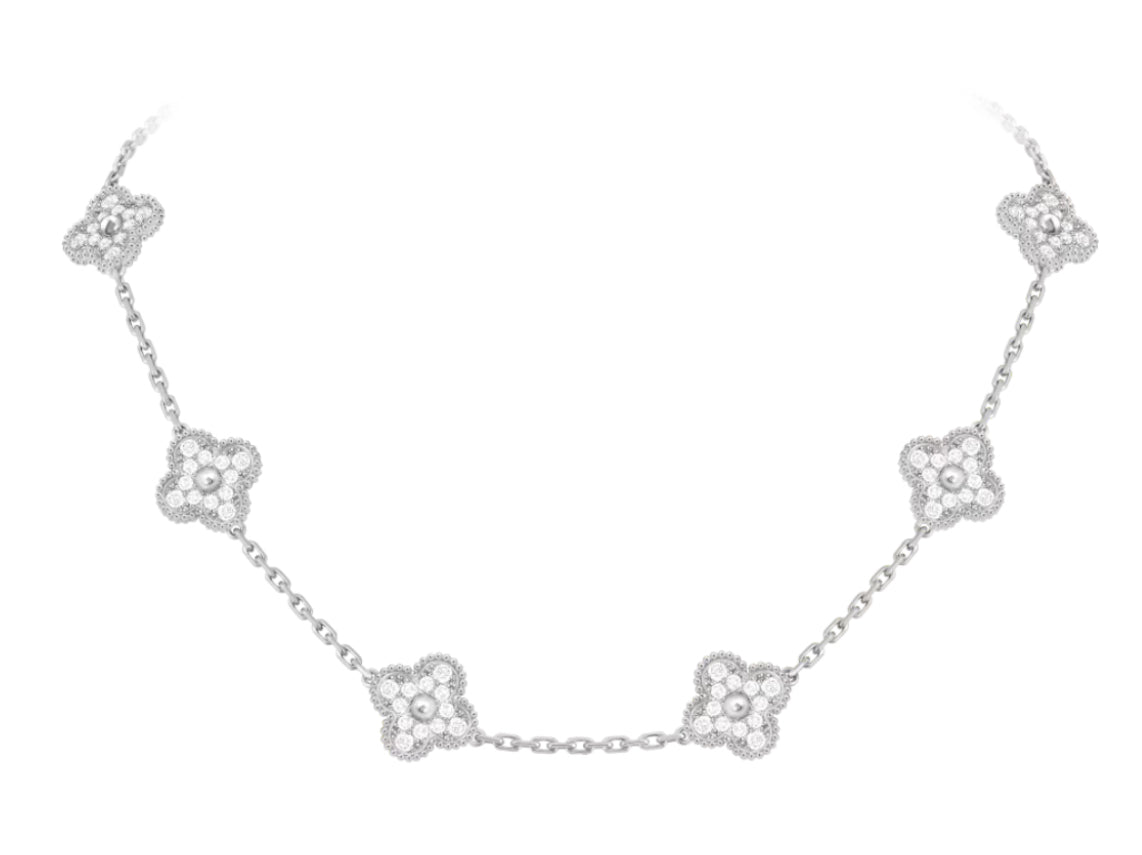V Inspired 10 Motif Clover Diamond Necklace